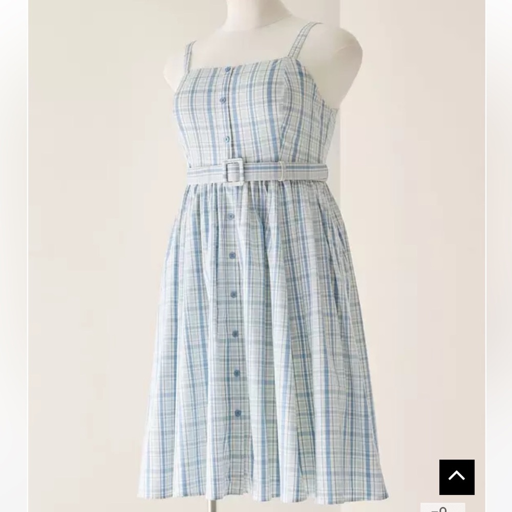Blue Plaid Button-Front Sundress with Belt - Picture 9 of 11